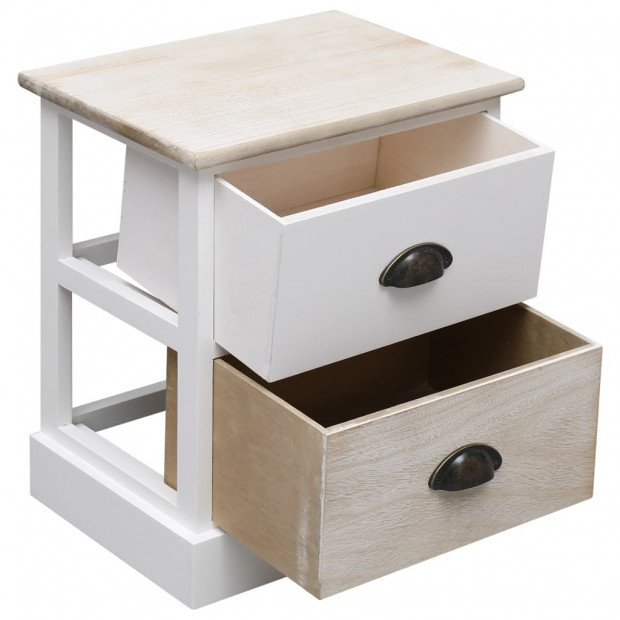 Nightstands 2 Pcs White And Natural 38x28x45 Cm Paulownia Wood Image 3