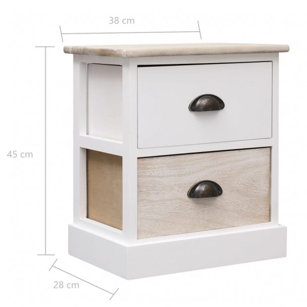 Nightstands 2 Pcs White And Natural 38x28x45 Cm Paulownia Wood Image 7