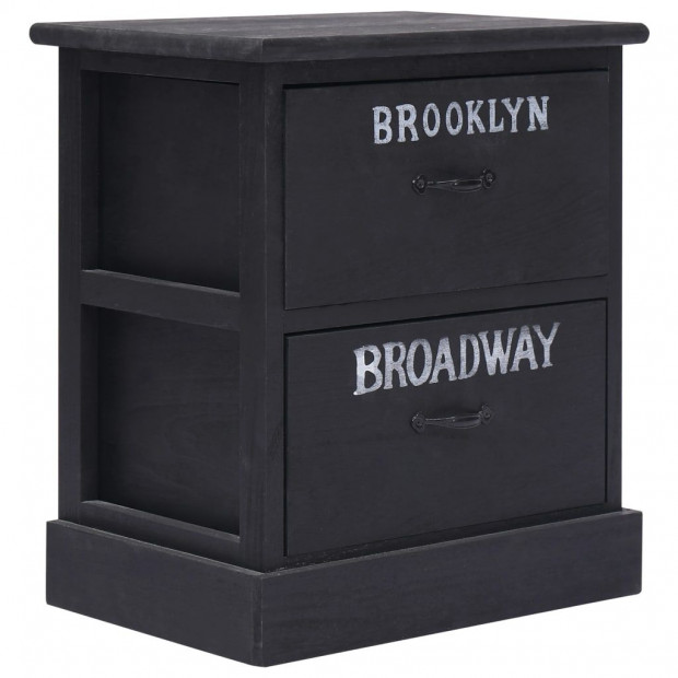 Nightstand Black 38x28x45 Cm Paulownia Wood