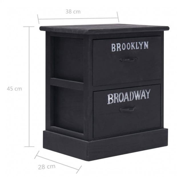 Nightstand Black 38x28x45 Cm Paulownia Wood Image 6