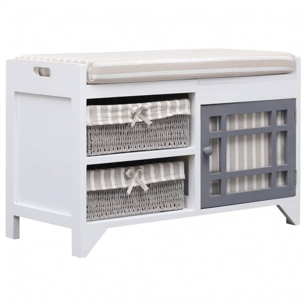 Hall Bench White 70x33.5x45 Cm Paulownia Wood