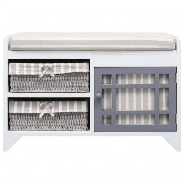 Hall Bench White 70x33.5x45 Cm Paulownia Wood Image 2