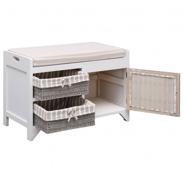 Hall Bench White 70x33.5x45 Cm Paulownia Wood Image 4