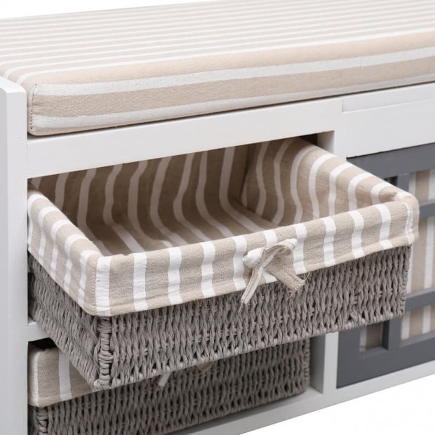 Hall Bench White 70x33.5x45 Cm Paulownia Wood Image 6