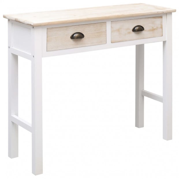 Console Table White And Natural 90x30x77 Cm Wood