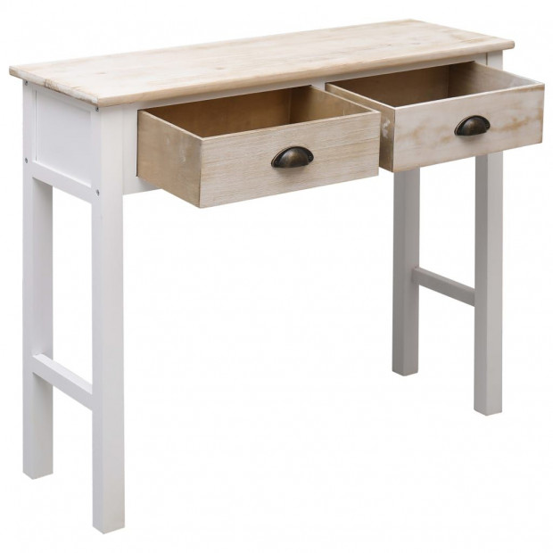 Console Table White And Natural 90x30x77 Cm Wood Image 2