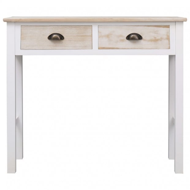 Console Table White And Natural 90x30x77 Cm Wood Image 3
