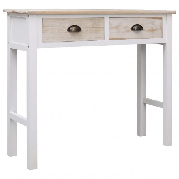 Console Table White And Natural 90x30x77 Cm Wood Image 7