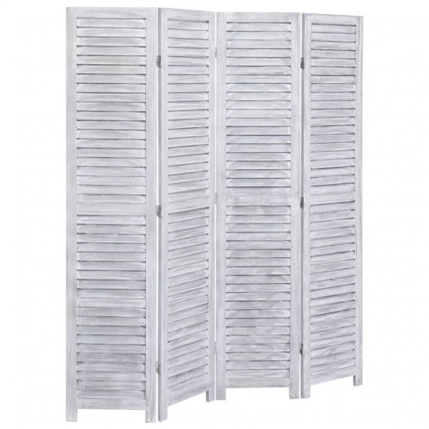 4-panel Room Divider Grey 140x165cm Wood Grey Image 3