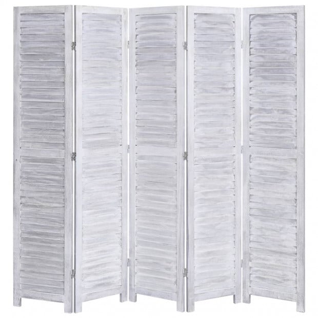 5-panel Room Divider Grey 175x165cm Paulownia Wood