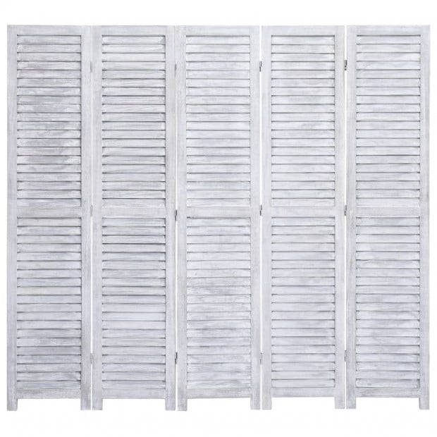 5-panel Room Divider Grey 175x165cm Paulownia Wood Image 2