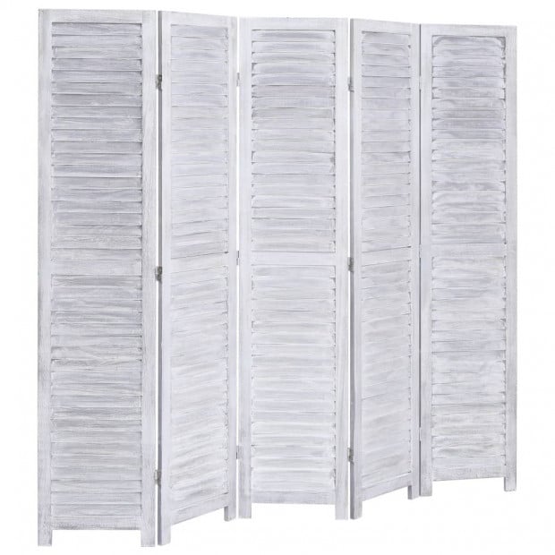 5-panel Room Divider Grey 175x165cm Paulownia Wood Image 3