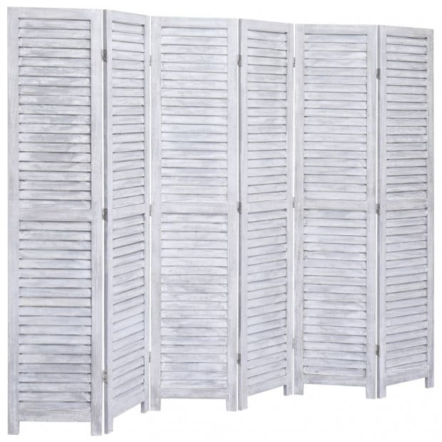 6-panel Room Divider Grey 210x165cm Paulownia Wood Image 3