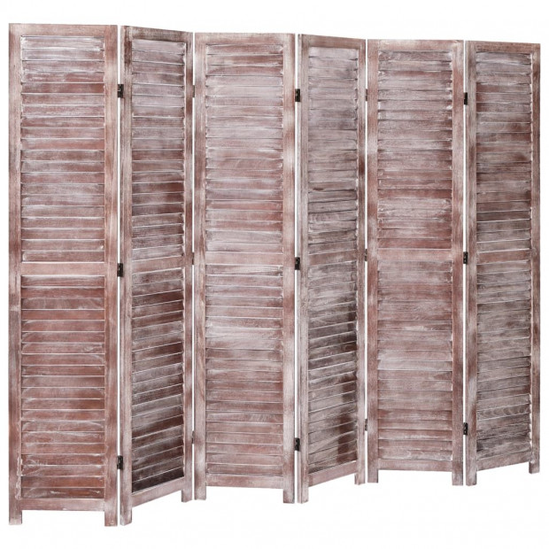 6-panel Room Divider Brown 210x165cm Paulownia Wood Brown Image 3