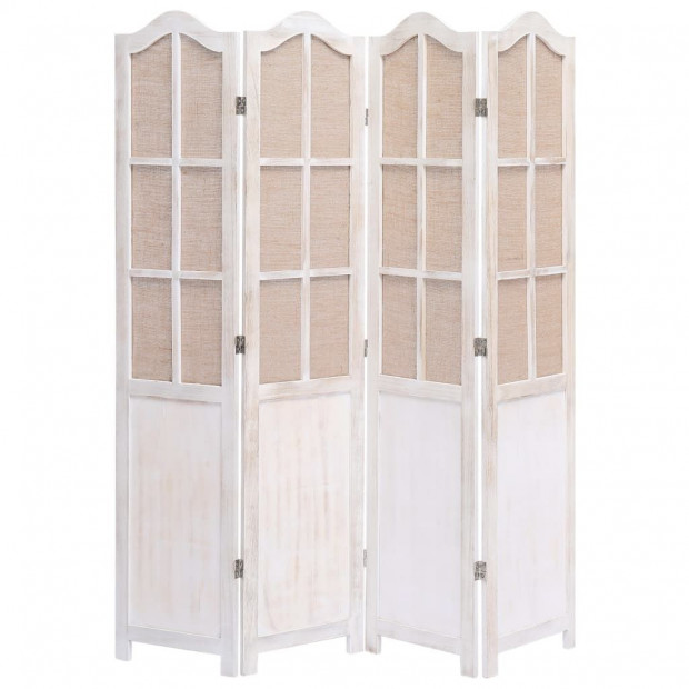 4-panel Room Divider White 140x165cm Fabric Brown