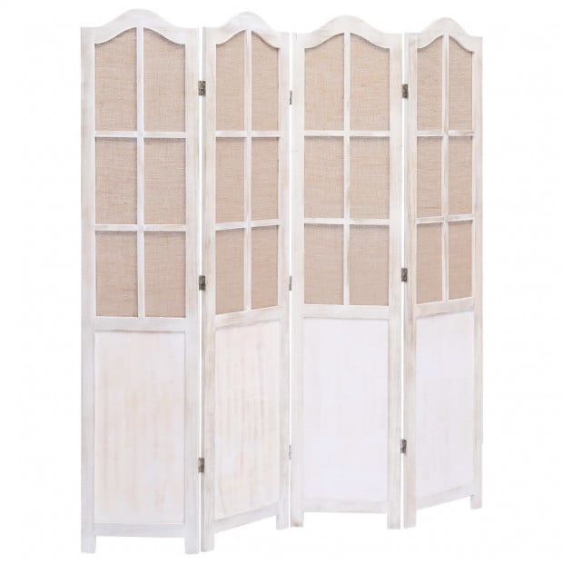 4-panel Room Divider White 140x165cm Fabric Brown Image 2