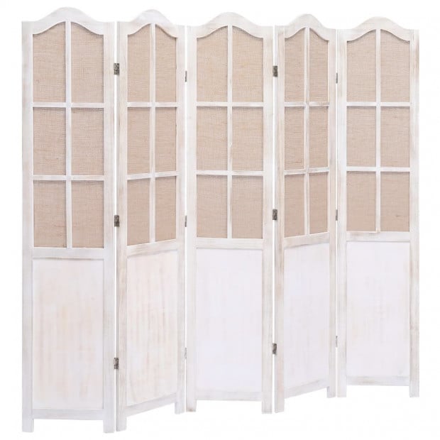 5-panel Room Divider White 175x165cm Fabric Brown Image 2
