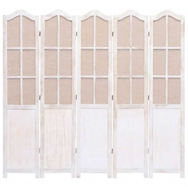 5-panel Room Divider White 175x165cm Fabric Brown Image 3