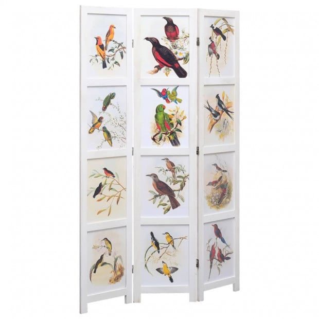 3-panel Room Divider White 105x16cm Bird Image 2