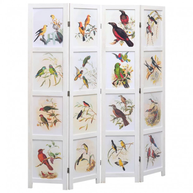 4-panel Room Divider White 140x165 Cm Bird Image 2