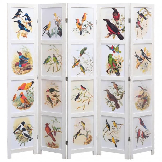 5-panel Room Divider White 175x165cm Bird