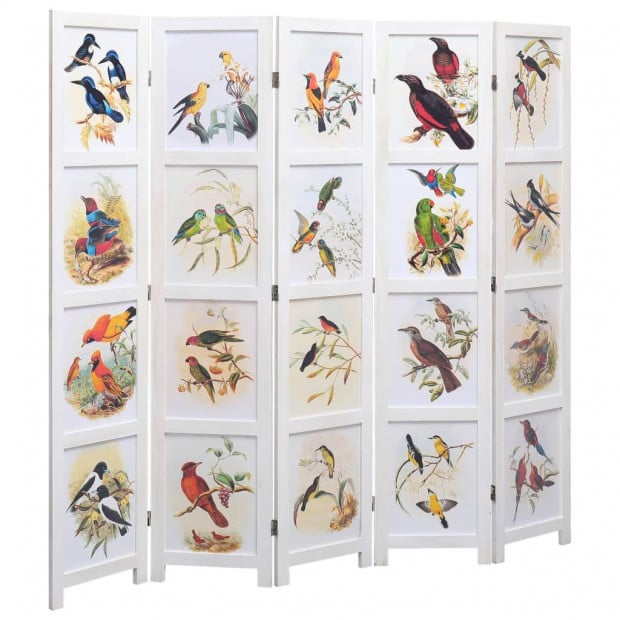 5-panel Room Divider White 175x165cm Bird Image 2