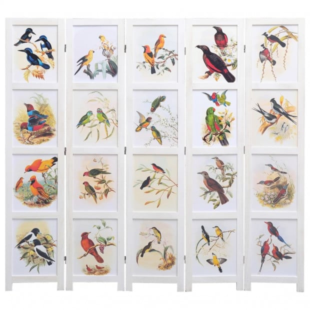 5-panel Room Divider White 175x165cm Bird Image 3