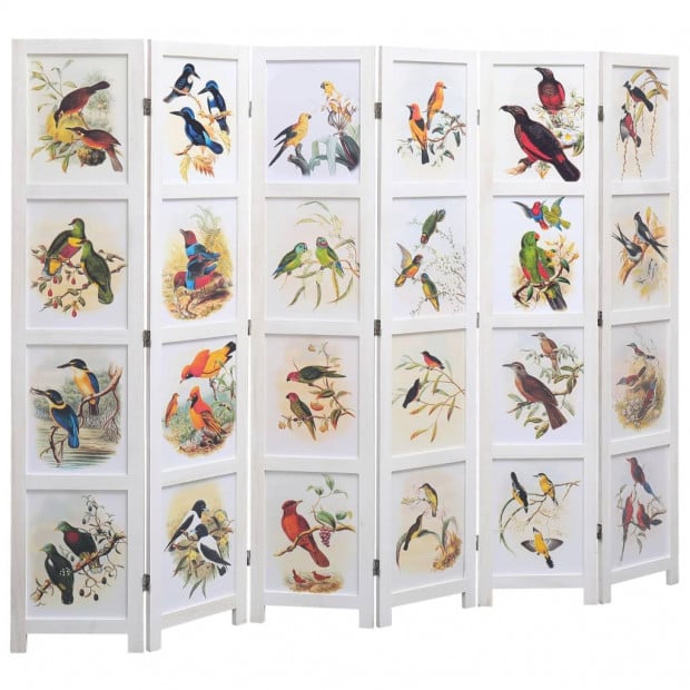 6-panel Room Divider White 210x165 Cm Bird Image 2