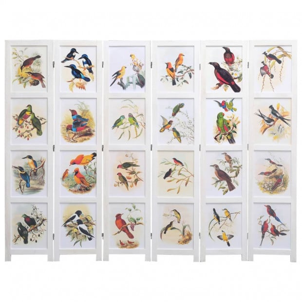 6-panel Room Divider White 210x165 Cm Bird Image 3