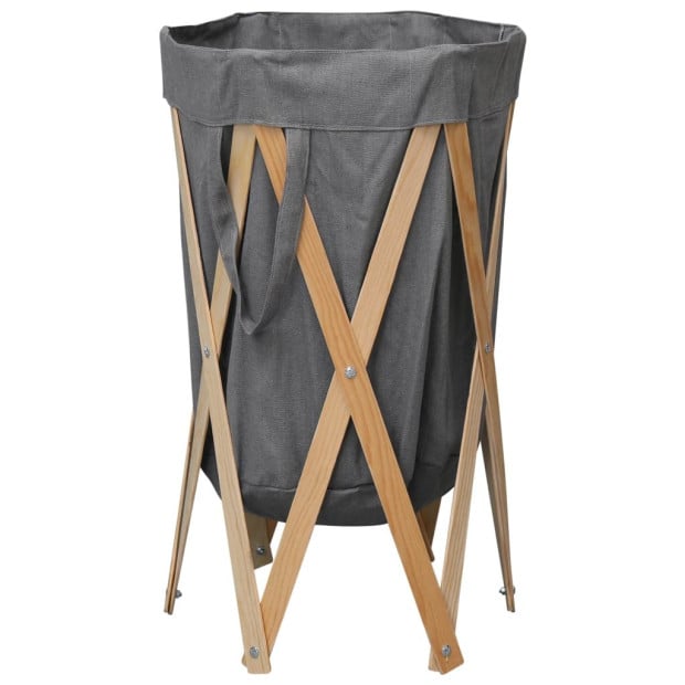 Folding Laundry Basket Grey Wood And Fabric
