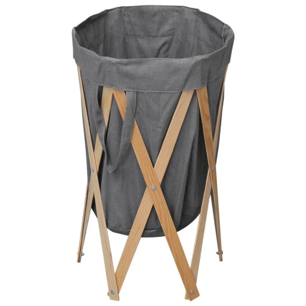 Folding Laundry Basket Grey Wood And Fabric Image 3