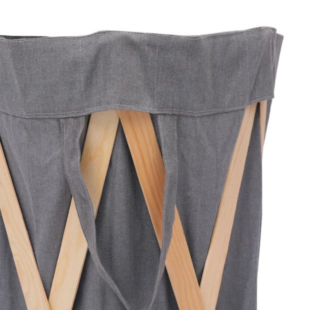 Folding Laundry Basket Grey Wood And Fabric Image 5