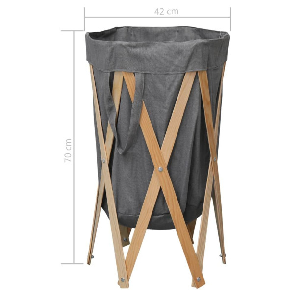 Folding Laundry Basket Grey Wood And Fabric Image 7