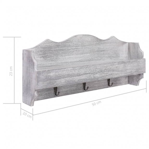 Wall Mounted Coat Rack Grey 50x10x23cm Wood Grey Image 7