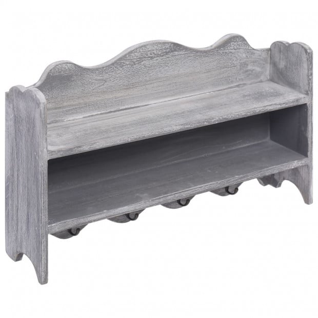 Wall Mounted Coat Rack Grey 50x10x30cm Wood - Grey Image 2