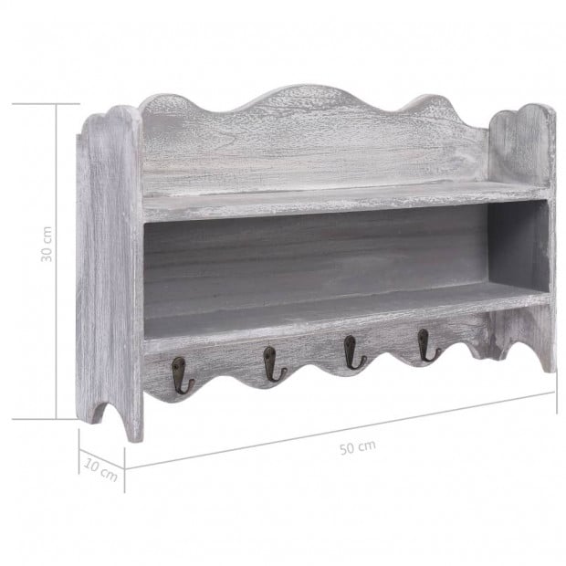 Wall Mounted Coat Rack Grey 50x10x30cm Wood - Grey Image 7