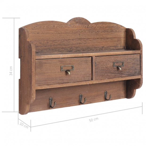 Wall Mounted Coat Rack Brown 50x10x34cm Wood - Brown Image 8