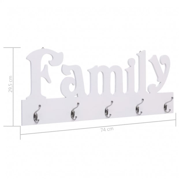 Wall Mounted Coat Rack Family White 74x29.5cm Image 6