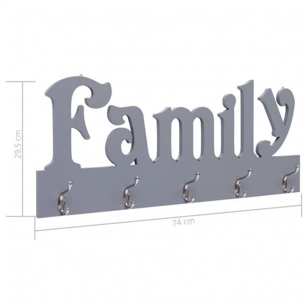 Wall Mounted Coat Rack Family Grey 74x29.5cm Image 6