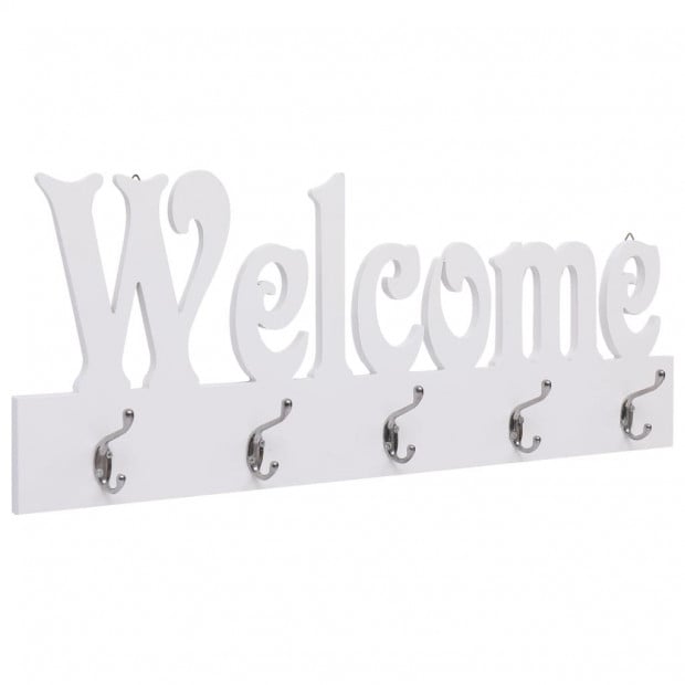 Wall Mounted Coat Rack Welcome White 74x29.5cm