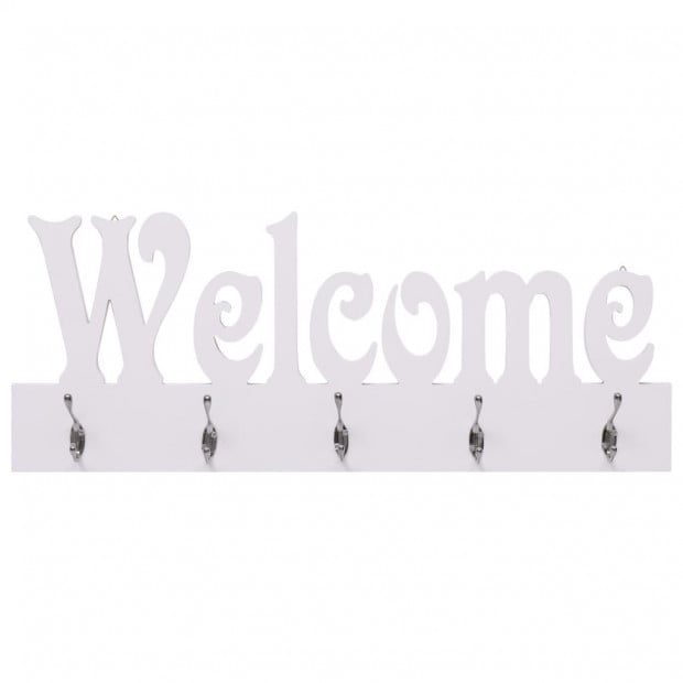Wall Mounted Coat Rack Welcome White 74x29.5cm Image 2