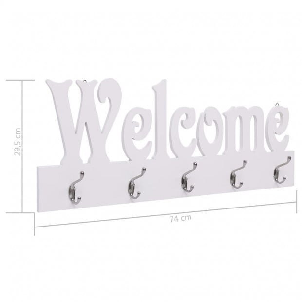 Wall Mounted Coat Rack Welcome White 74x29.5cm Image 6