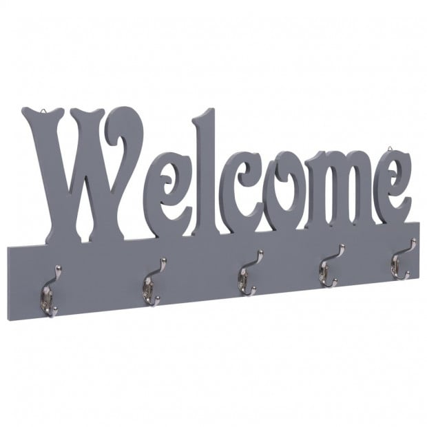 Wall Mounted Coat Rack Welcome Grey 74x29.5cm