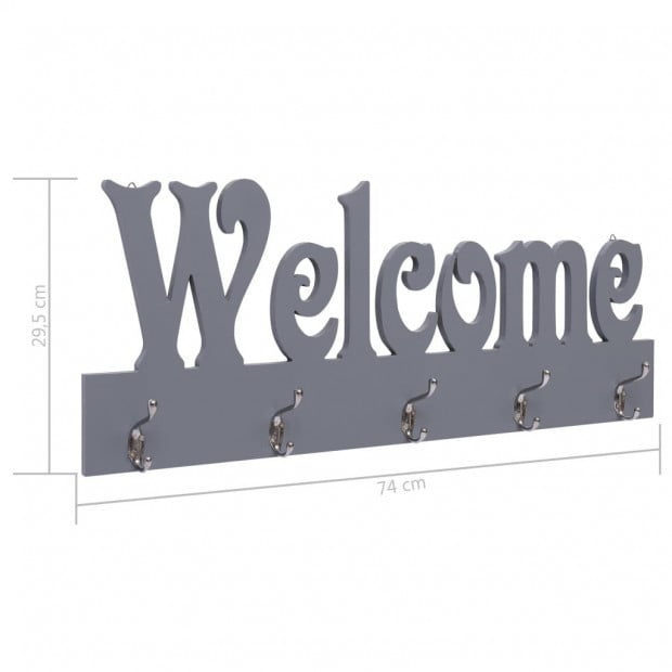Wall Mounted Coat Rack Welcome Grey 74x29.5cm Image 6