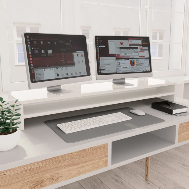 Monitor Stand High Gloss White 100x24x13 Cm Engineered Wood Image 2