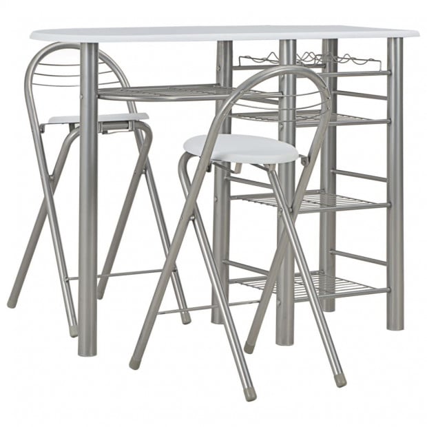3 Piece Bar Set With Shelves Wood And Steel White Image 2