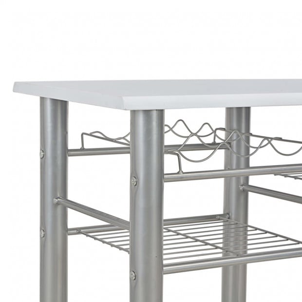3 Piece Bar Set With Shelves Wood And Steel White Image 6
