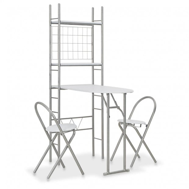 3 Piece Folding Dining Set With Storage Rack Mdf And Steel White