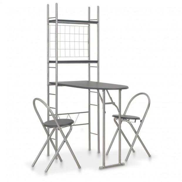 3 Piece Folding Dining Set With Storage Rack Mdf And Steel Black