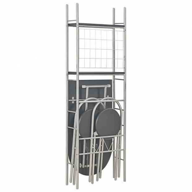 3 Piece Folding Dining Set With Storage Rack Mdf And Steel Black Image 2